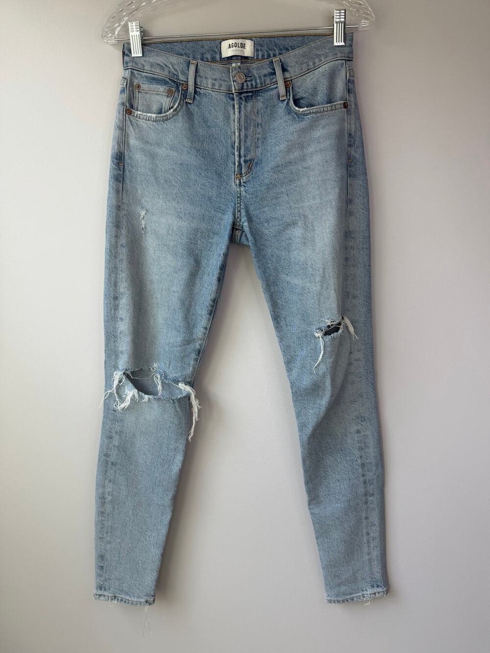 Agolde Sophie Size 26 Mid Rise Skinny Distressed Jeans Light Blue